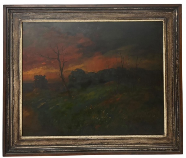 FREDERICO BRACHER JUNIOR (Rio de Janeiro, RJ. 1920 - Belo Horizonte, MG. 1984) - Obra em óleo sobre placa "queimadas", assinada no canto inferior direito, proteção de moldura de madeira patinada. Medida da obra 73 x 61cm. Medida total 92 x 78cm.