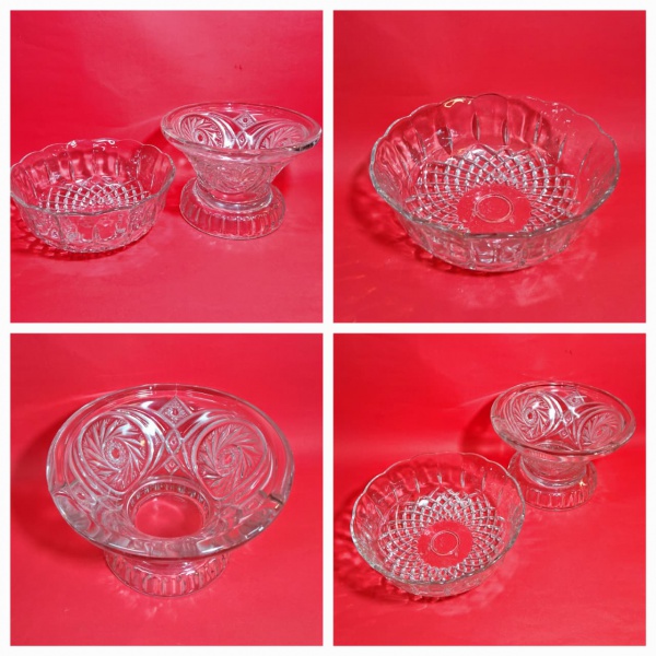 VIDRO - duas tigelas em vidro bem trabalhadas, em ótimo estado. Medidas: 23 cm x 9 cm/22 cm x 14 cm.
