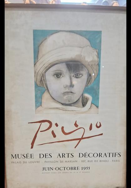 POSTER - antigo poster exposição de Pablo Picasso - Museu das Artes decoratifs de 1955 de junho a outubro. Medida: 64 cm x 47 cm.