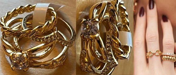 ANEIS  DOURADO CONJUNTO COM 4 ANÉIS RICAMENTE TRABALHADO COM UM TOQUE LINDO E LUXUOSO CONFORME A FOTO EXIBIDA  !