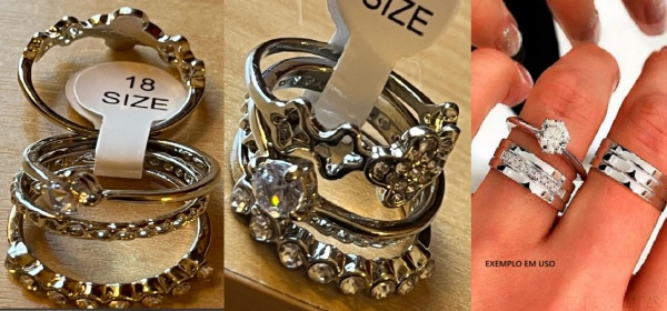 ANEIS  PRATEADOS CONJUNTO COM 4 ANÉIS RICAMENTE TRABALHADO COM UM TOQUE LINDO E LUXUOSO CONFORME A FOTO EXIBIDA  !!!