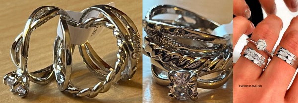 ANEIS  PRATEADOS CONJUNTO COM 4 ANÉIS RICAMENTE TRABALHADO COM UM TOQUE LINDO E LUXUOSO CONFORME A FOTO EXIBIDA  !!
