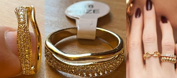 ANEL DOURADO RICAMENTE TRABALHADO COM ZIRCONIAS COM UM TOQUE LINDO E LUXUOSO