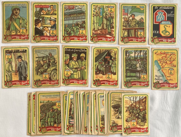 Estampas Eucalol - FEB - Força Expedicionária Brasileira - Completa com as 42 peças + 2 raras variantes (vide foto) - Série 253 - Estampa 3, explosão de Mina e Estampa 6, Ataque aéreo alemão - Cobra sem o cachimbo