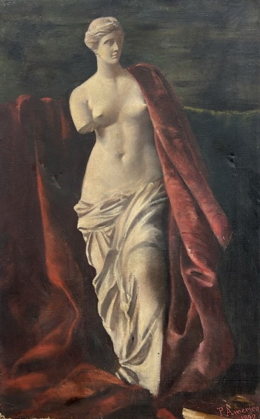 P. AMERICANO, Óleo sobre Tela, Representando " Busto " 1892, Medindo 0,80m x 0,50m