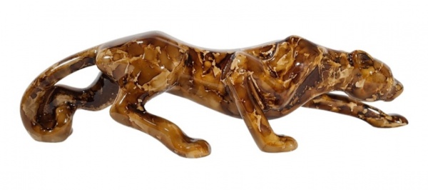 Belíssima escultura grande de pantera em porcelana na pintura marmorizada elaborada por design, medindo 63 cm.