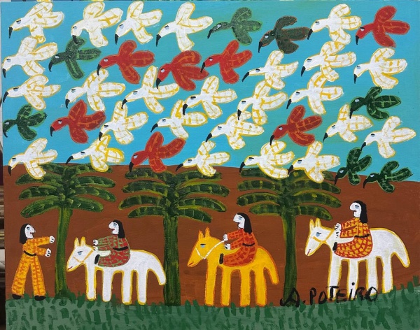 ANTONIO POTEIRO - " FIGURA ", O.S.T., assinado no canto inferior direito e também no verso datado em 2002. Med.: 40 x 50 cm.