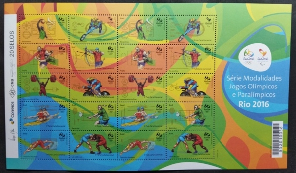 Folha completa Olimpíadas Rio de Janeiro 2016, valor facial R$74,00