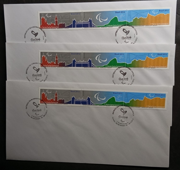 Atacado / Revenda - Três EPDs da Entrega da Bandeira Paralímpica C3401 a C3403, Olimpíadas Rio de Ja