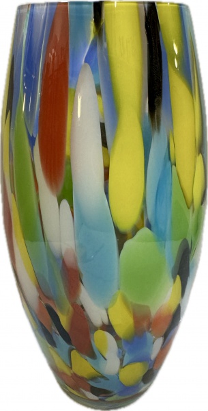 Murano - Vaso em vidro artístico de Murano Multicolorido. Med. 25 X 10 cm.