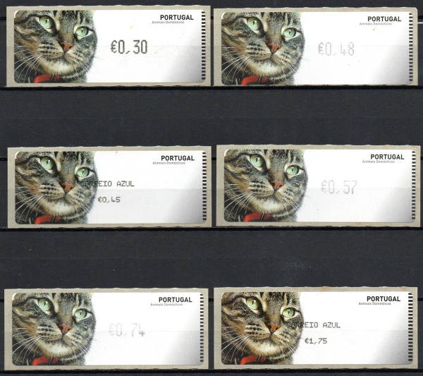 Portugal - Lote com 6 autômatos - temática : Fauna / gatos. Leves pontos de óxido.