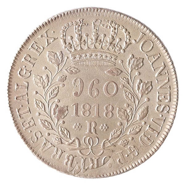 Brasil, 960 Réis, 1818R. Prata. AI P476; Lup GS 12A. MBC/Sob. Reino Unido. Galhos Simples