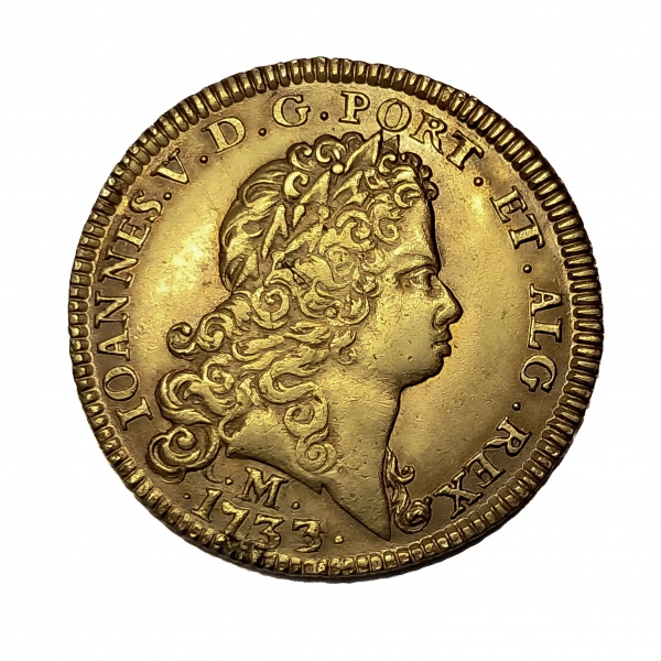 Moeda de Ouro do Brasil - 6400 Réis - 1733 - M - Minas Gerais - Rara - Catalogo 281 - Soberba