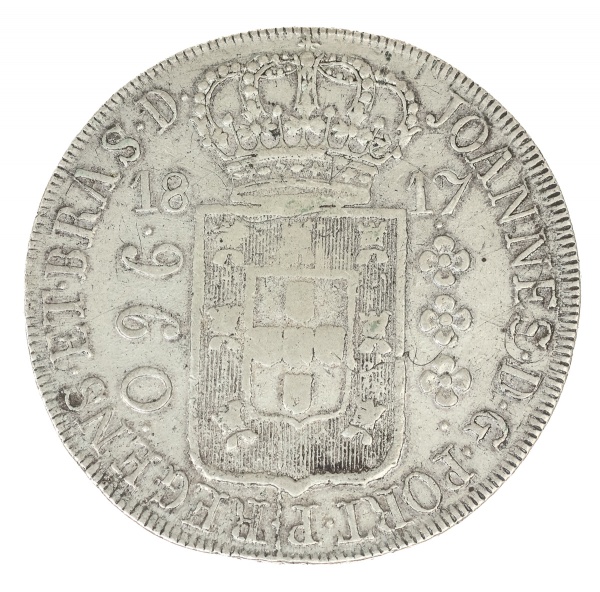 Moeda do Brasil - 960 Réis - 1817 R - Rio - Recunho 8 Reales - Prata - Colônia - Cat. AI P427