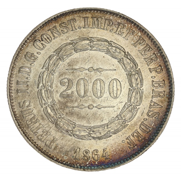 Moeda do Brasil - 2000 Réis - 1864 - 2º Tipo - Prata - Império - Cat. AI P623