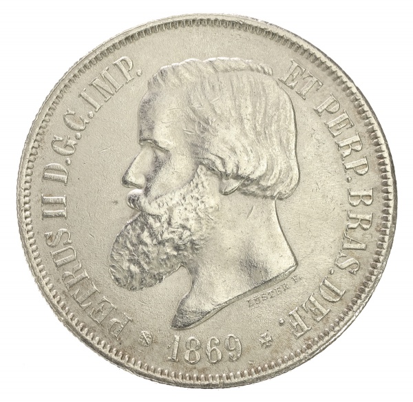 Moeda do Brasil - 2000 Réis - 1869 - 3º Tipo - Luster F - Prata - Império - Cat. AI P634