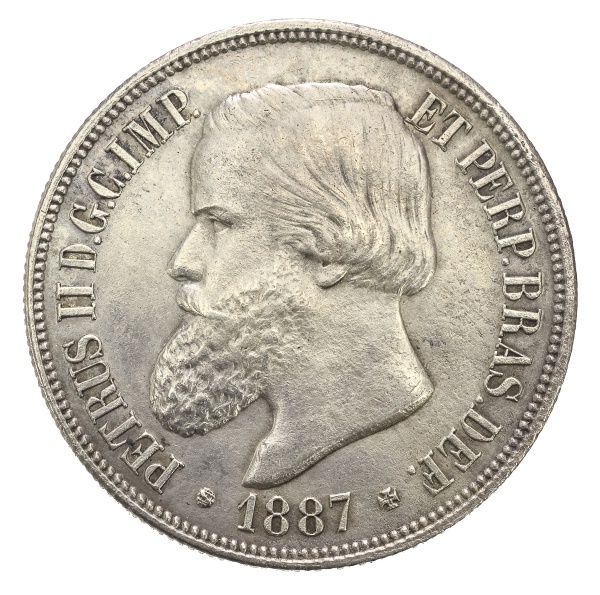 Moeda do Brasil - 1000 Réis - 1887 -  4º Tipo  - Prata - Império - Cat. AI P653