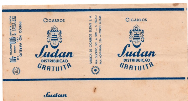 ANTIGA EMBALAGEM DE CIGARROS " SUDAN - DISTRIBUIÇÃO GRATUITA " COM PREÇO IMPRESSO ... EMBALAGEM INTEIRA FÁBRICA DE CIGARROS SUDAN S.A