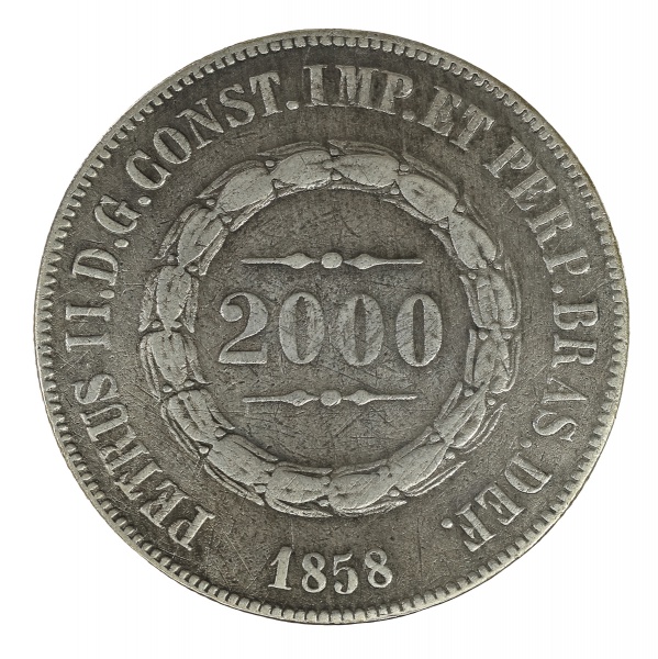 Moeda do Brasil - 2.000 Réis - 1858 - Prata - Império - MBC