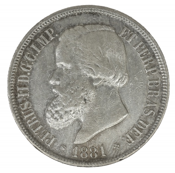 Moeda do Brasil - 1.000 Réis - 1881 - 4º Tipo - Prata - Império - Cat. AI P647