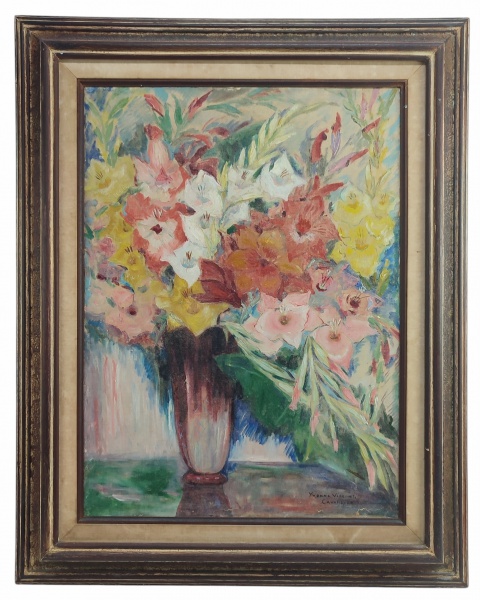 YVONNE VISCONTI (1902-1965) - VASO DE FLORES - OST - 73X54. Assinado. Apresenta restauro na parte inferior.