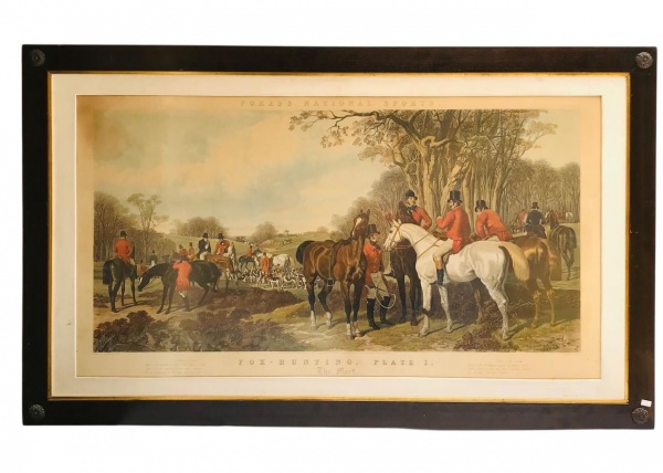 Grande e Antiga Gravura Inglesa retratando Cena CAÇA À RAPOSA, Placa 3 Série Fores´s National Sports, by J. Harris, Emoldurado em Madeira com Acrílico, nas Laterais, Apliques de Flores em Metal, bom estado apesar das marcas do tempo, segue conforme fotos; aprox. 83 x 137 x 2cm. Obs.: preferencialmente, retirada em mãos (prazo 5 dias), envio à combinar - NÃO NOS RESPONSABILIZAMOS PELO TRANSPORTE OU AVARIAS DECORRENTES DO MESMO!