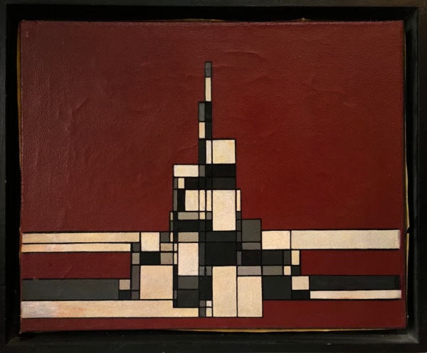 MILTON DACOSTA 1957/58, Óleo sobre Tela, " Construção sobre Fundo Vermelho", Assinado no Ver