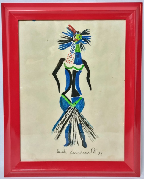 Emiliano DI CAVALCANTI (RIO DE JANEIRO, 1897 - 1976) - ´´A FANTASIADA´´ - FASE RARA - Linda pintura finamente executada em técnica de aquarela sobre papel, representando expressiva figura feminina rica em movimentos e colorações. Assinada e datada de 1972. Mede aproximadamente 30 x 40 cm. Moldura trocada: Enquadrada em moderna moldura de madeira patinada em tonalidade vermelha e com vidro para conservação da obra. Mede 49 x 39 cm. Bom estado de conservação. Artista que dispensa comentários, oportunidade!