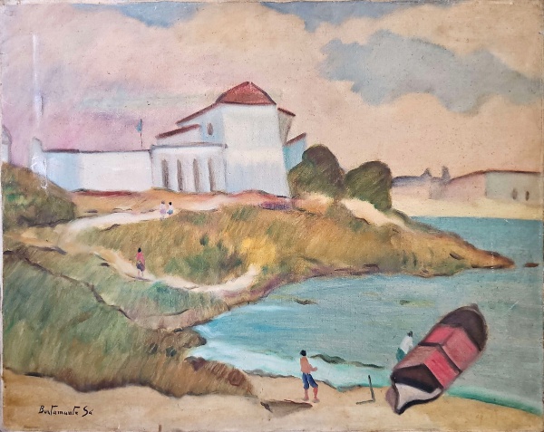 Bustamante Sá, OST, Pescadores 55x46cm. Ass. No estado. Ideal para emoldurar. Cada vez mais raro.