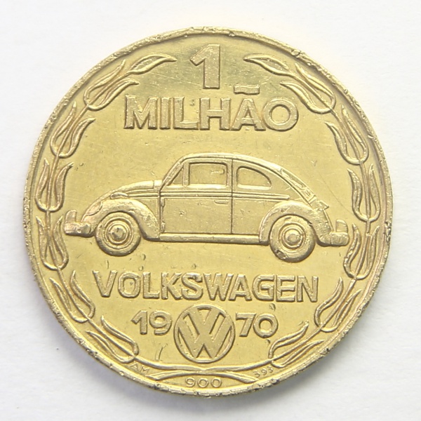 Moeda do Brasil - 1 Milhão de FUSCAS - 1970 - WOLKSVAGEN DO BRASIL - SÃO BERNARDO DO CAMPO - Ouro 0,900 - 7gr - 22mm