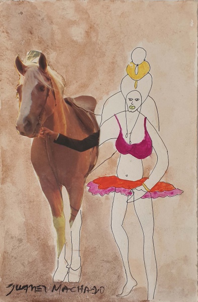 Juarez Machado | Mulher com cavalo | Técnica mista e colagem | 24x14cm | ACIE