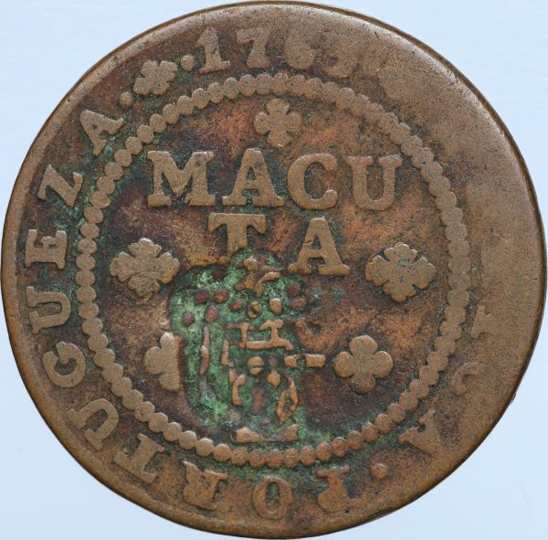 Moeda de Angola - 1/2 macuta c/c escudo coroado - 1763 (1837) - 36 mm - KM# 50.1