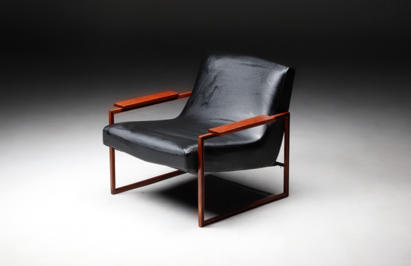 Percival Lafer - Brasil, c.1960 - Raríssima poltrona MP-5 em aço, madeira e couro