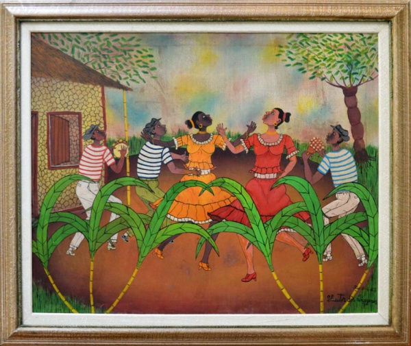 Arte . HEITOR DOS PRAZERES (1898 - 1966). Samba no terreiro, 1963. Óleo s/ tela. ...