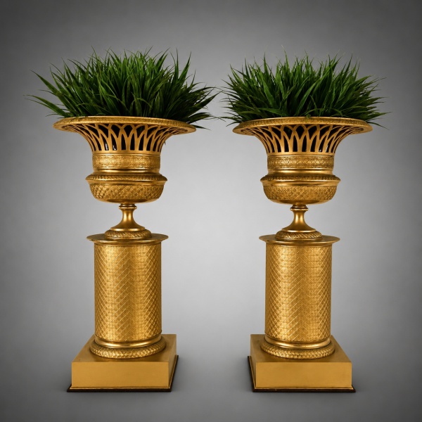 Arte . Bronze. Par de Taças em bronze francês dourado, finamen foto 1