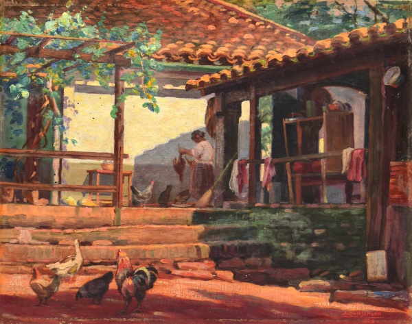 Joias . Juan Anselmo Samudio (Paraguai, 1879 - 1935), "Cena do Cotidiano". Óleo ...