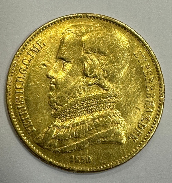 Joias . Moeda Brasil império de ouro - D. Pedro II, valor 20.000 réis. Ano 1860. Peso: ...