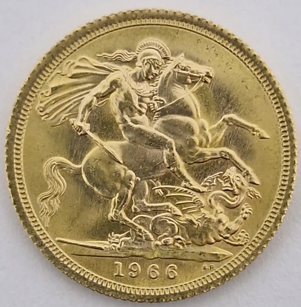 Joias . Moeda de ouro de 1 Libra Esterlina do Reino Unido - Rainha Elizabeth II - 1966 ...