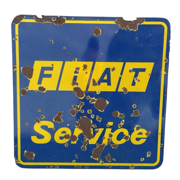 Joias . Placa publicitária original FIAT Service, esmaltada em metal, dupla face, peça ...