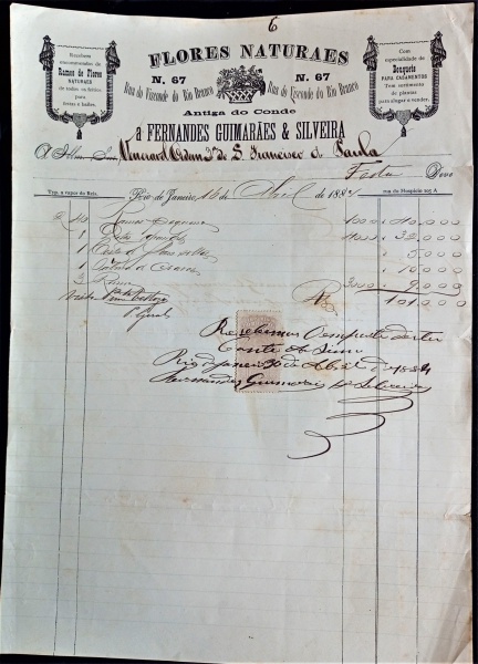 Joias . NOTA FISCAL ANO 1880 COM SELO FISCAL IMPÉRIO DO BRAZIL foto 2