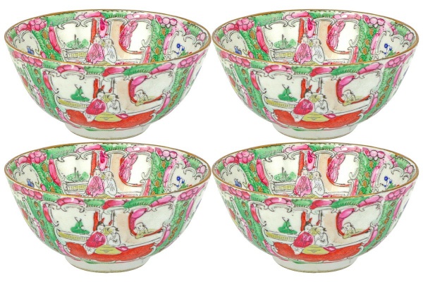 Joias . MANDARIM - PADRÃO FAMÍLIA ROSA - Quatro Belíssimos e Antigos Bowls Orientais ...