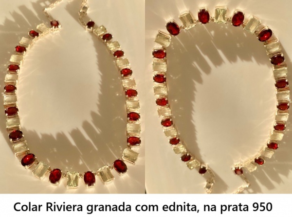 COLAR INCRÍVEL COM GRANADAS VERMELHAS E  EDENITAS EXTRA LUXO EM PRATA 950 - PEÇA MARAVILHOSA