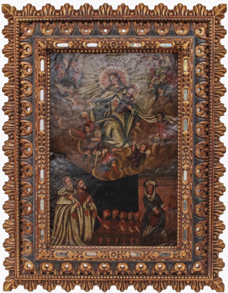 Joias . ESCOLA PORTUGUESA (SÉCULO XVIII). "Aclamação de Nossa Senhora". Óleo ...