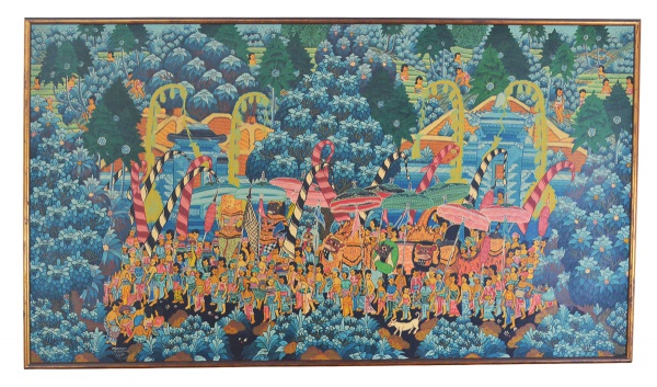 Joias . ESCOLA HINDU. (Século. XX). "Dia de Festa em Penestanan - Bali". Óleo ...