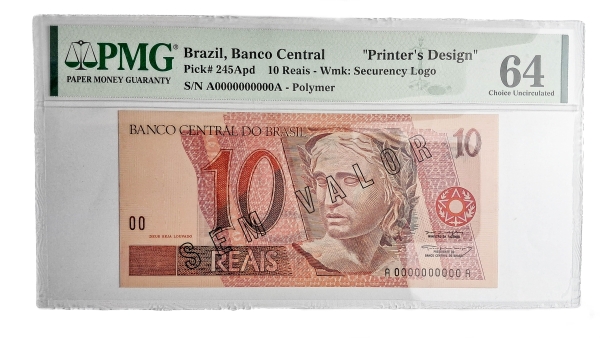 Joias . Cédula do Brasil - 10 Reais - 1997 - Modelo Sem Valor - Specimen em Polimero - ...