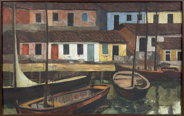 JEAN GUILLAUME. "Porto", óleo s/ madeira. 38 x 61. Assinado e datado (1970) no c.i.d e no verso.