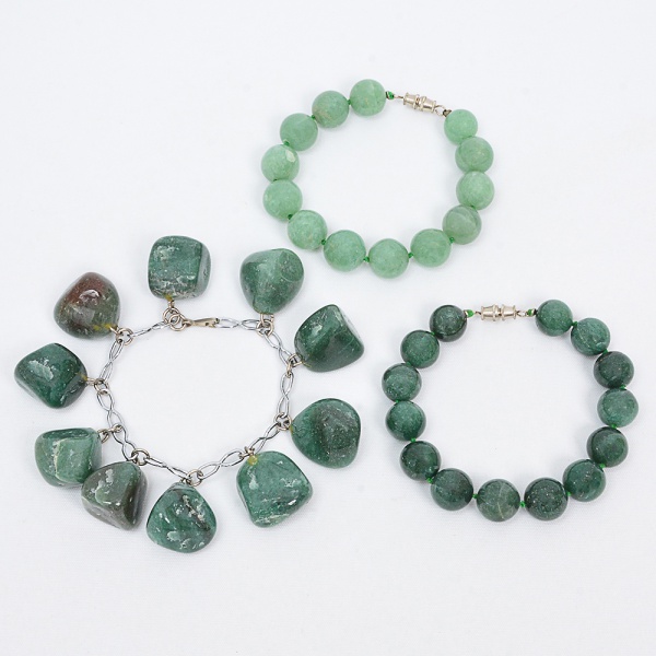 Antiguidades . BIJUTERIA - Conjunto com 3 pulseiras em pedra natural semi preciosa QUARTZO ...