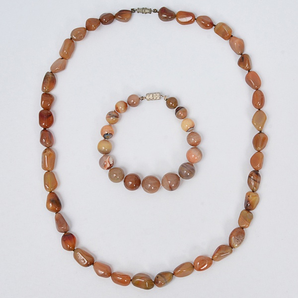 Antiguidades . BIJUTERIA - Conjunto de colar e pulseira em pedra natural semi preciosa em ...