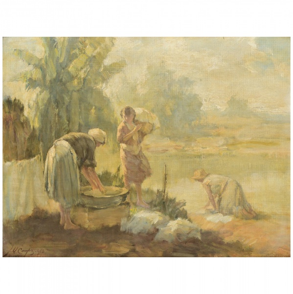 Antiguidades . J. U. Campos (Jurandyr Ubirajara Campos, 19031972) - "Lavadeiras a beira do ...