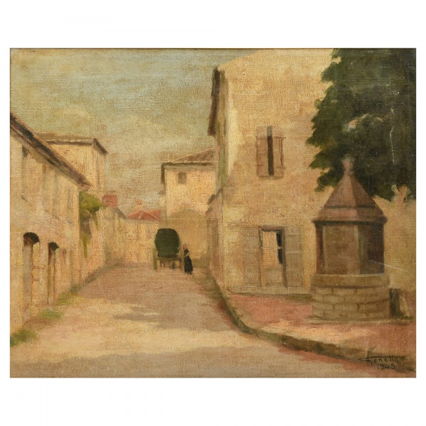 Arte . TERELLE (?) - "Paisagem com casario". Óleo sobre tela. Assinado e ...